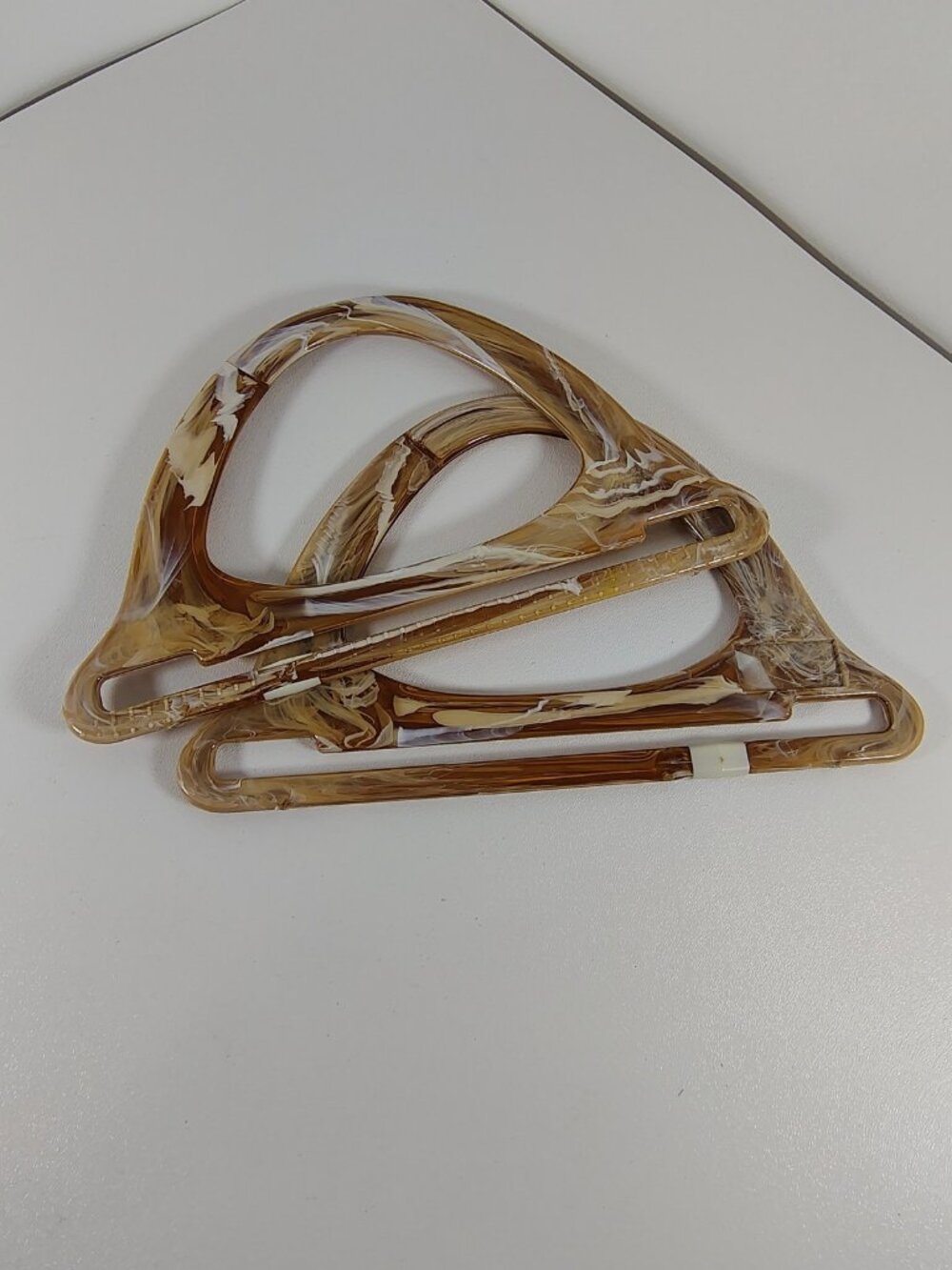 Accento Craft plastic bag handle for purse 1970's marble brown white tan